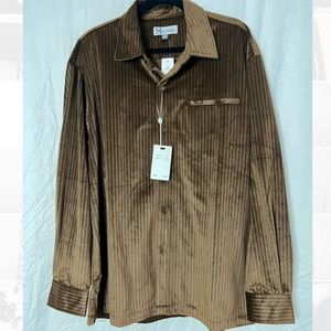 Brown stripe velvet mens shirt